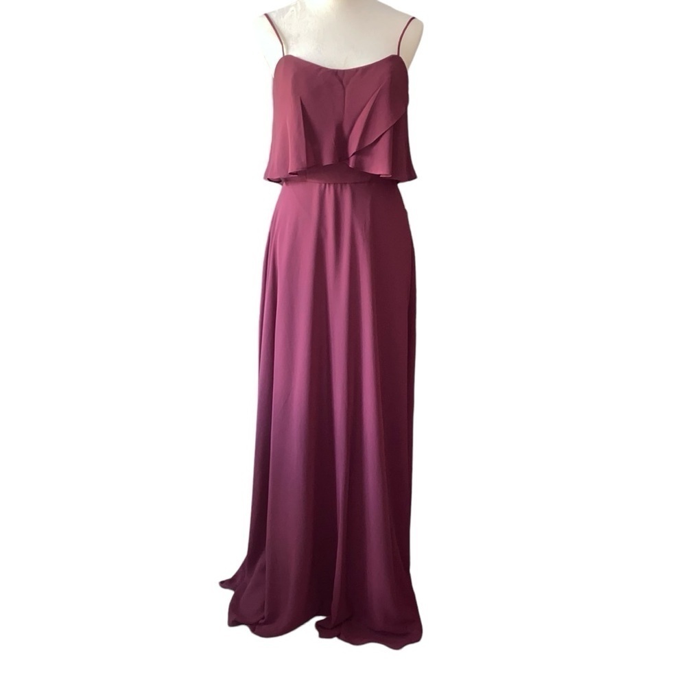 MORILEE Chiffon Bridesmaid Dress Bordeaux Wine Floor Length Long 8 NWT Wedding - Picture 4 of 16